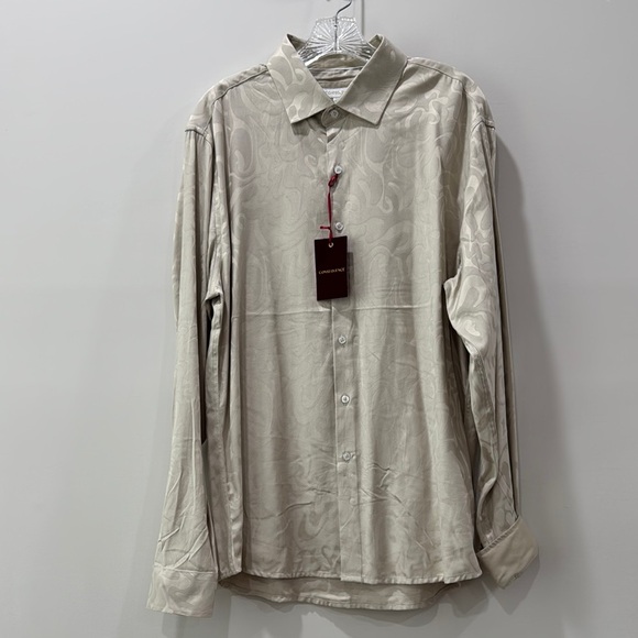 Men’s Cream Casual Button Down Shirt with Textured Fabric - Picture 1 of 11